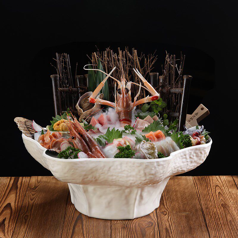 密胺三文鱼专用盘高端刺身盘冰盘海鲜资造盘创意火锅店摆盘鱼生盘