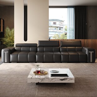 意式极简真皮沙发高端大气全青皮客厅直排别墅横厅头层牛皮沙发