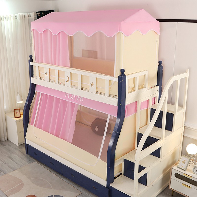 蚊帐新款a2023房子子母床梯形下铺1.5m1.2/1.8书架遮光屋顶1.3上