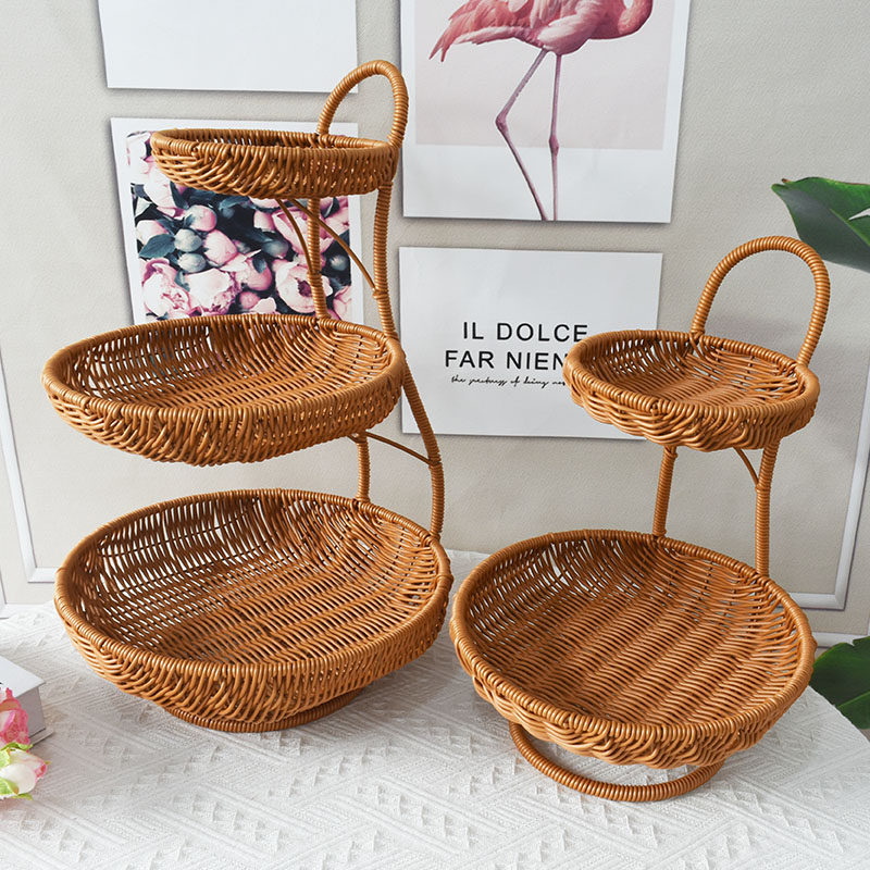 仿藤编织收纳筐圆形多层果篮托架饭厅厨房酒店糖果零食水果托盘篮,收纳整理,其他收纳篮,淘宝优惠券,粉丝福利购,淘宝优惠卷