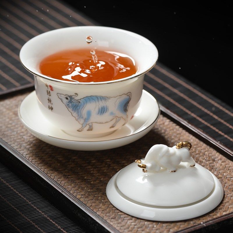 盖碗茶杯防烫茶具套装单个手工高档新款茶壶泡茶碗功夫白瓷羊脂玉