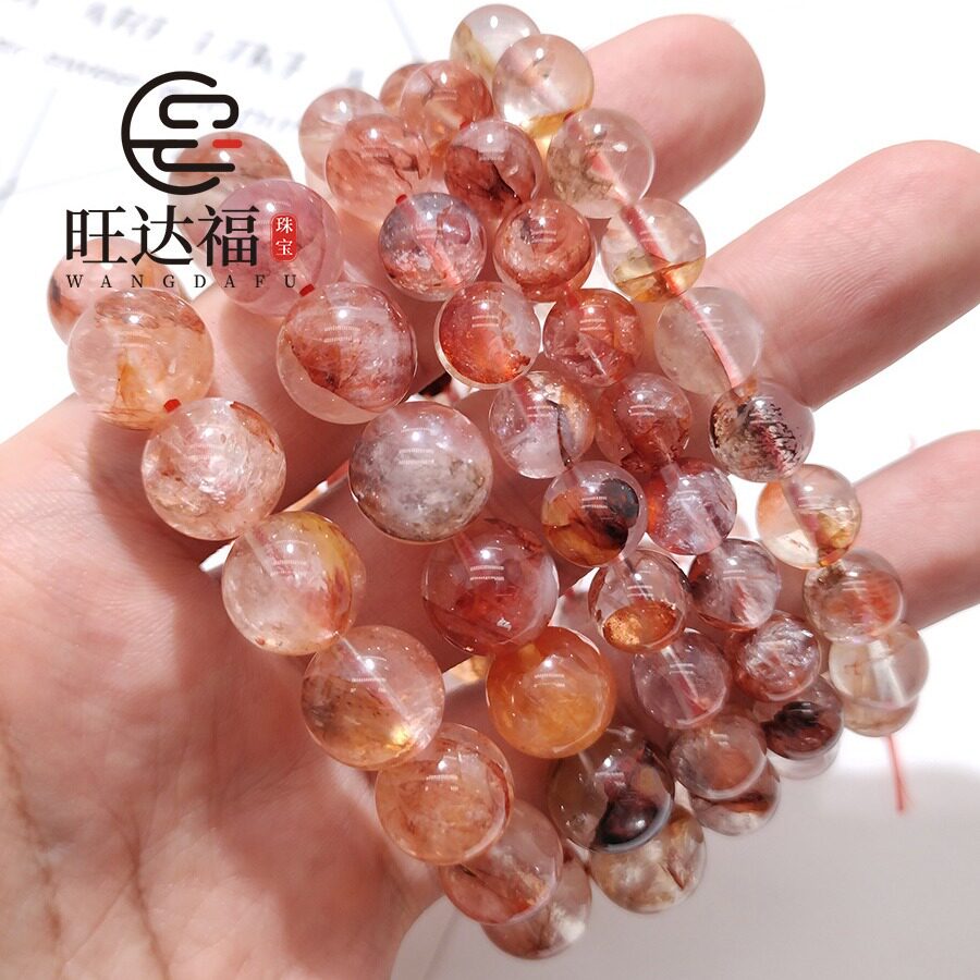 天然红胶花水晶手链鸩羽幽灵牛血正宫火凤凰红黄金鱼胶花手串女生