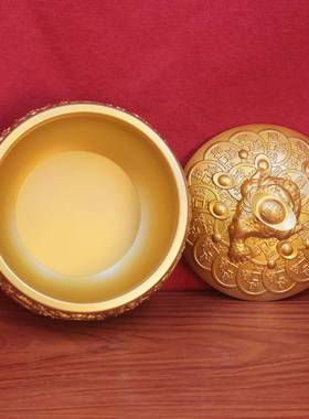 黄铜金色金蟾聚宝盆转转摆件黄铜日进斗金米缸客厅财家用实心摆件