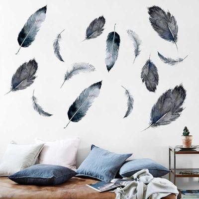 GS9112创意羽毛墙贴纸背景装饰房间卧室温馨黑白墙贴画自粘墙纸
