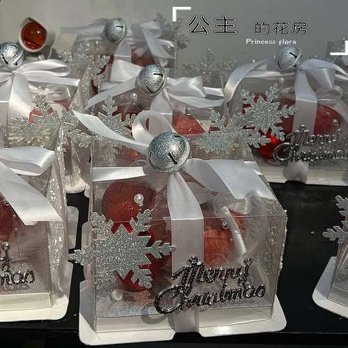 新款圣诞节苹果花盒平安夜礼物透明包装盒手工花艺资材