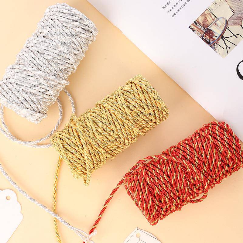 跨境热卖3mm3股编织涤纶绳圣诞礼品装饰绳窗帘金丝股绳包装袋绳
