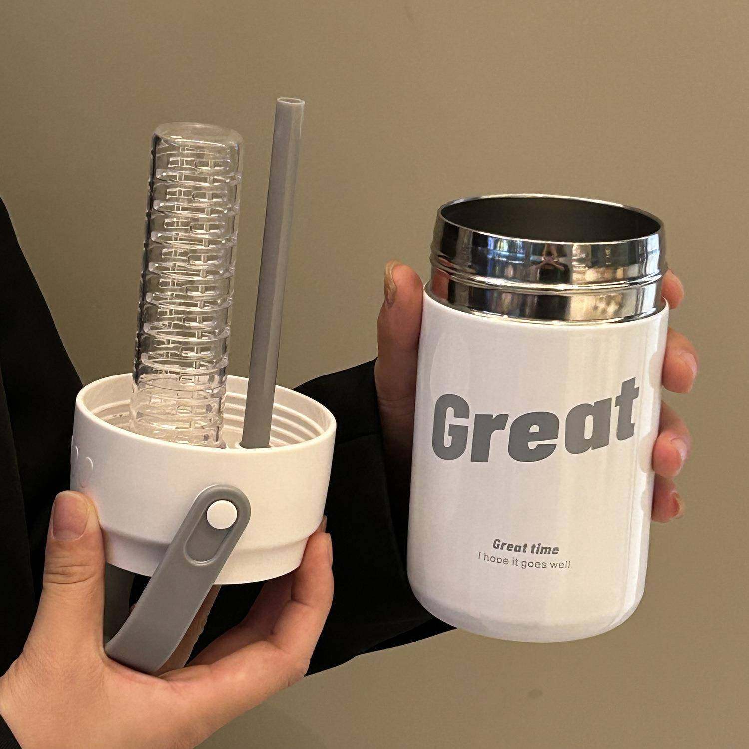 茶水分离泡花茶杯子成人便携简约水杯316不锈钢高颜值吸管保温杯