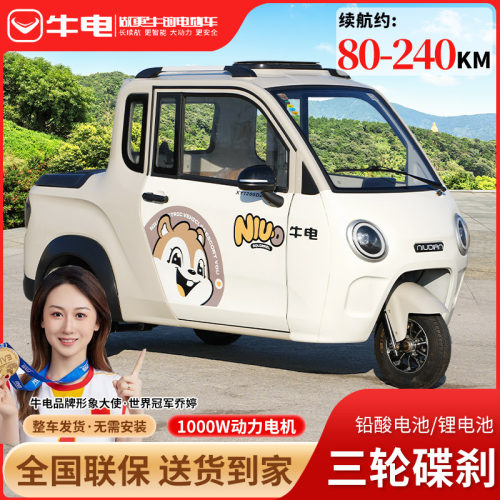 中国牛电电动三轮车K3小蚁P3K全封闭三轮车皮卡最新款家用接送孩