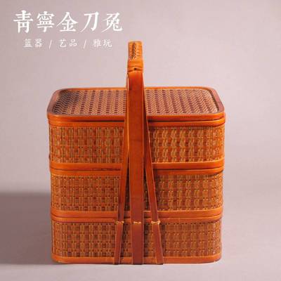 竹编送餐篮手提食盒多层木质上菜送饭提篮酒店饭店送菜提盒点心篮