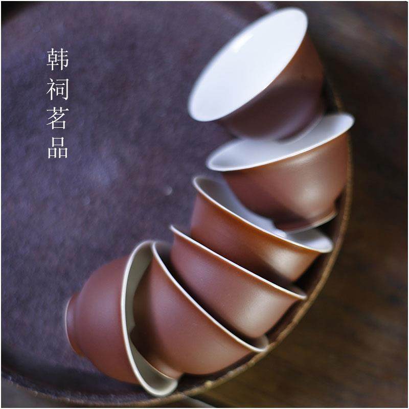 韩祠茗品潮汕功夫茶杯可养不裂杯陶瓷工夫茶具棕色内白复古反口杯