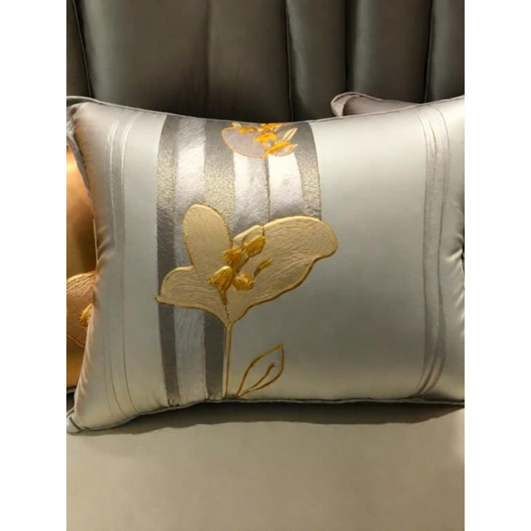 棕黄银色提花绸缎中式新古典简约样板间软装布艺腰枕靠枕靠垫抱枕