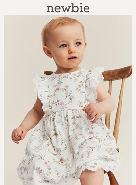 Newbie瑞典进口春夏婴儿有机棉薄款甜美小飞袖连衣裙夏装公主裙