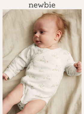 Newbie瑞典进口春夏新款婴儿小鸭印花爬服新生儿包屁衣连体衣