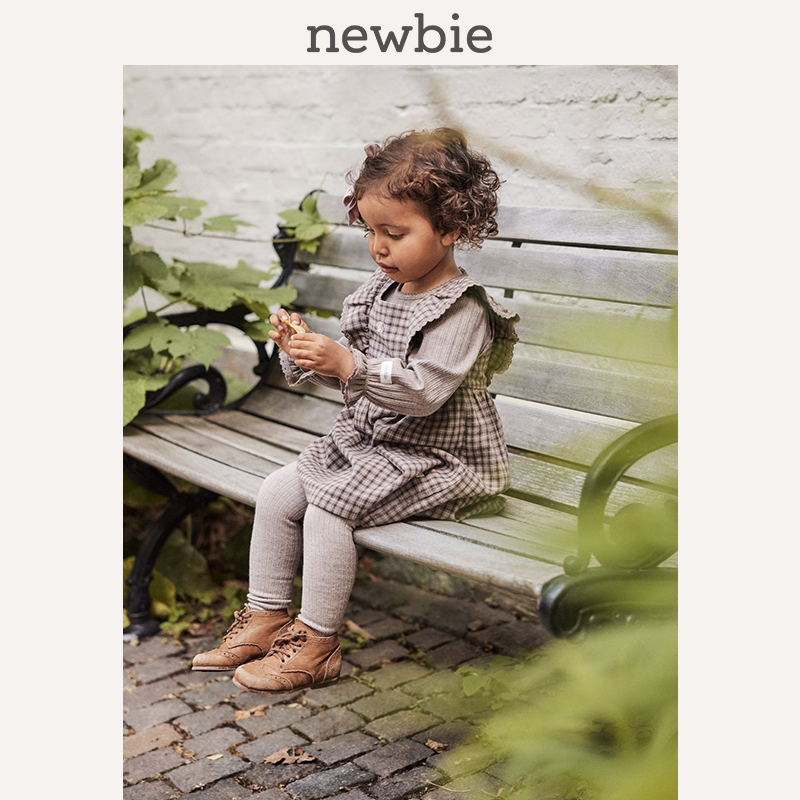 Newbie瑞典进口童装有机棉秋冬婴幼儿有机棉经典棕色格纹连衣裙