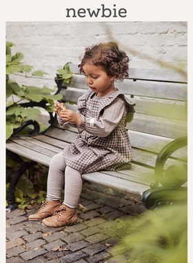 Newbie瑞典进口童装有机棉秋冬婴幼儿有机棉经典棕色格纹连衣裙