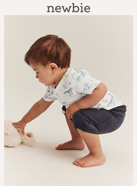 Newbie瑞典进口童装春夏新款婴儿海豚印花爬服连体服连体衣包屁衣