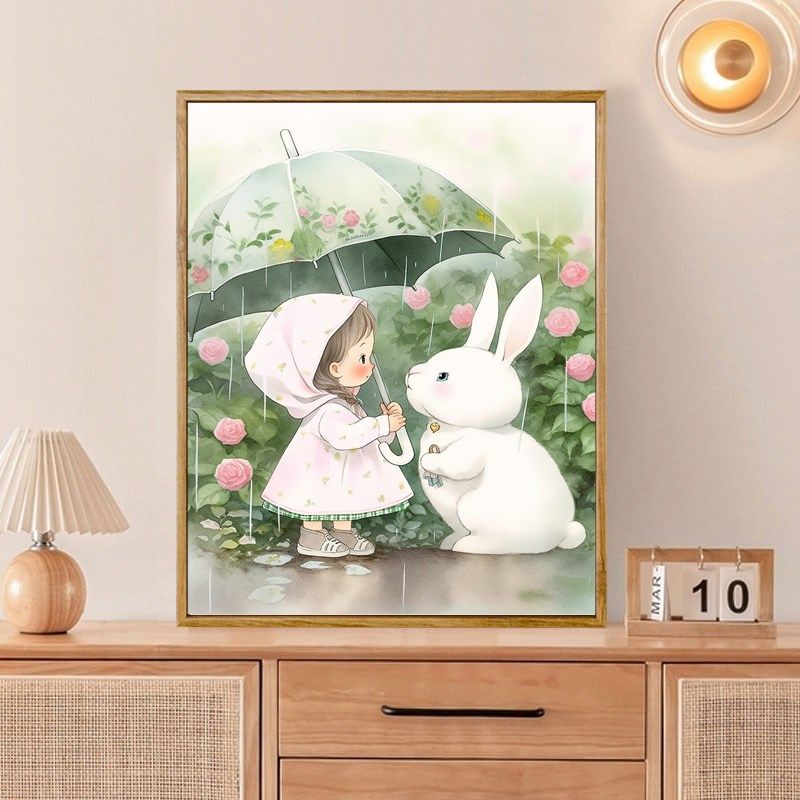 偶遇大白兔子十字绣2023新款线绣客厅卡通小幅卧室儿童房小件简单