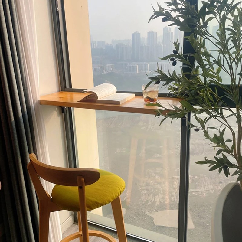 恬梦家居阳台吧台桌可折叠免打孔阳台折叠吧台窗户折叠悬挂桌实木