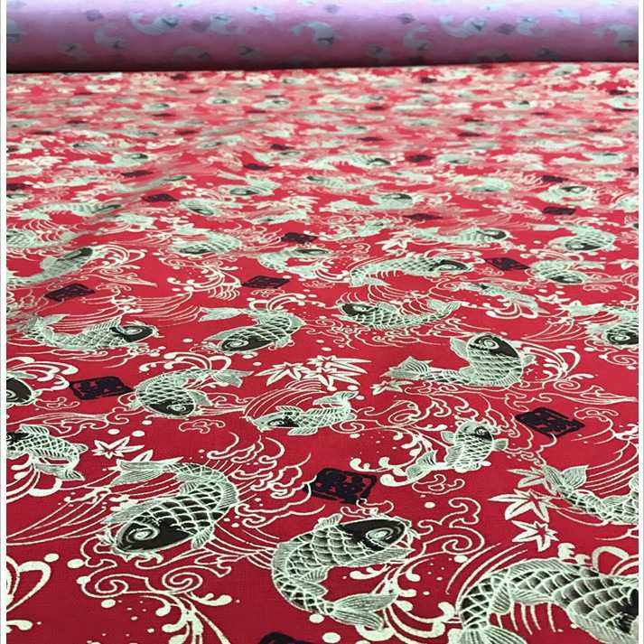 新款直销现货唐风全棉烫金印花中式锦鲤鱼手工diy布料年服新年布,纺织面料/辅料/配套,汉服面料,淘宝优惠券,粉丝福利购,淘宝优惠卷