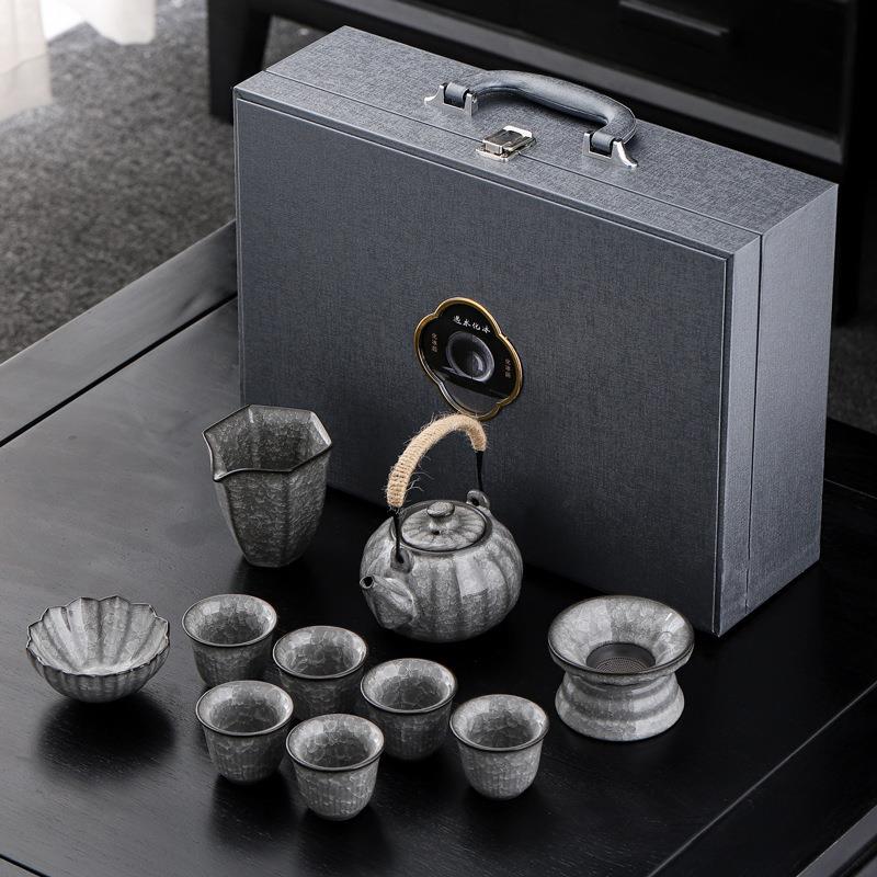 新款直销黑冰功夫茶具套装可悬停盖碗客厅家用冰裂办公室陶瓷茶杯