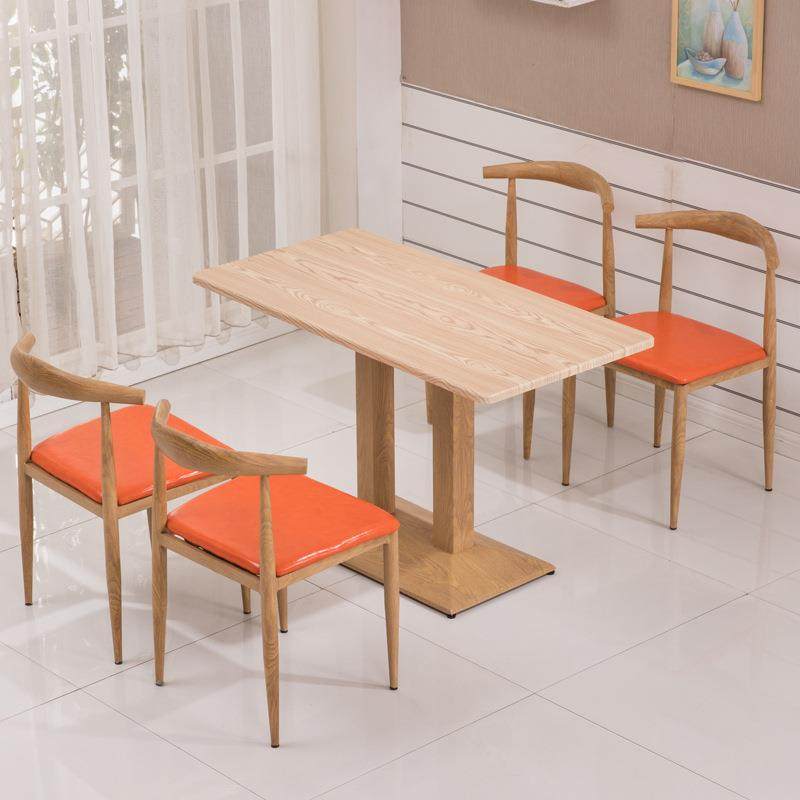 新款直销网红餐厅面馆奶茶甜品小吃早餐店烧烤快餐桌椅组合牛角椅