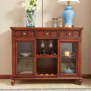 新款直销狮子堡美式实木餐边柜美式乡村茶水柜三门餐厅家具储藏柜