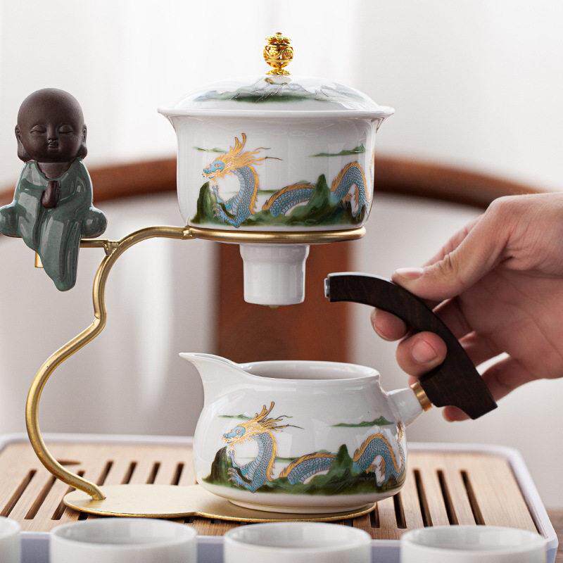 新款直销闽政自动懒人茶具套装家用客厅创意白瓷功夫茶具配件陶瓷