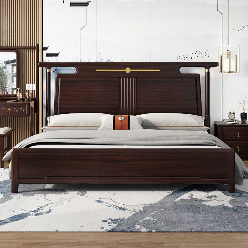 新款直销新中式实木床1.8米双人床主卧大床家用卧室婚床高档金丝