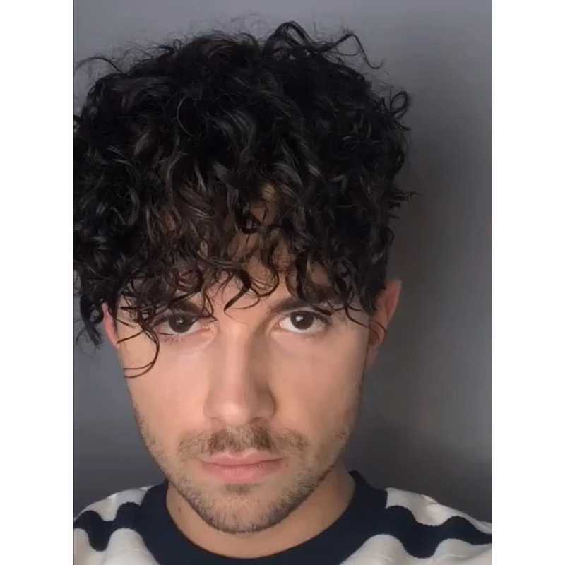 新款直销Amazon男士假发短卷发欧美男士黑色短发卷玫瑰网假发一件