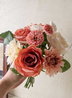 新款直销 大丽花玫瑰束仿真花假花跨境婚庆家居装饰品GF15538