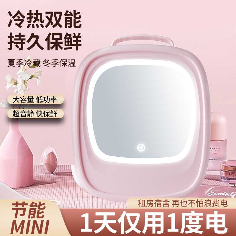 新款直销6L镜面LED灯迷你便携式家车两用美妆冷暖车载小冰箱8