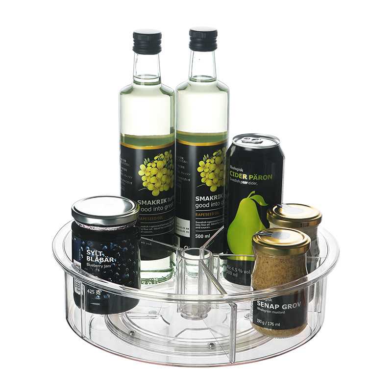 新款直销PK7J冰箱透明旋转收纳盘厨房调料分格收纳盒橱柜分类转盘