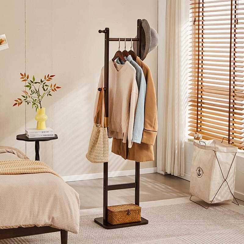 新款直销小户型挂衣架榉木落地衣帽架门口玄关卧室简约带轮可移动