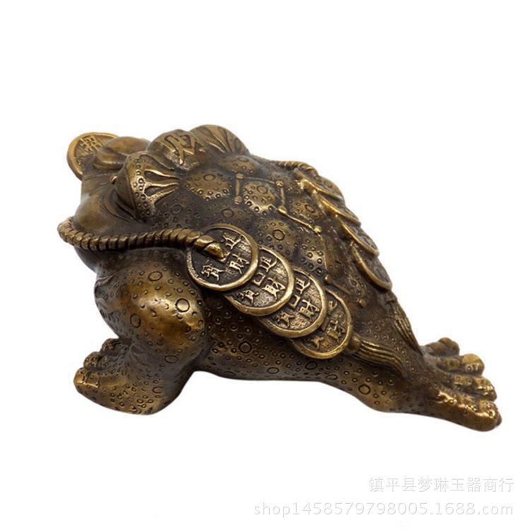 新款直销古玩工艺品收藏复古做旧纯铜 铜器黄铜金蟾挂件摆件