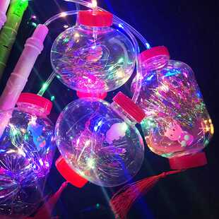 新款直销网红手提波波球七彩闪光波波球卡通动物手提灯笼带中国红