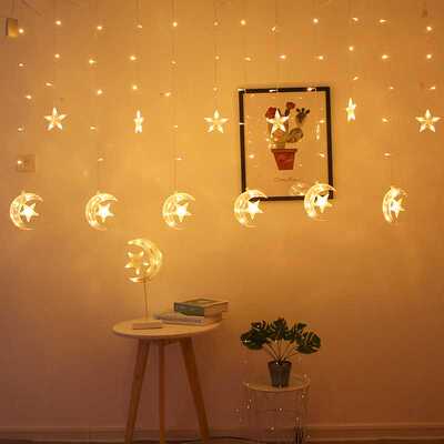 新款直销圣诞节日装饰灯led露营灯串月伴星窗帘灯星星月亮彩灯8