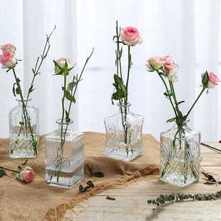 新款直销马德里细口透明创意欧式复古浮雕玻璃花瓶客厅宫廷插花花