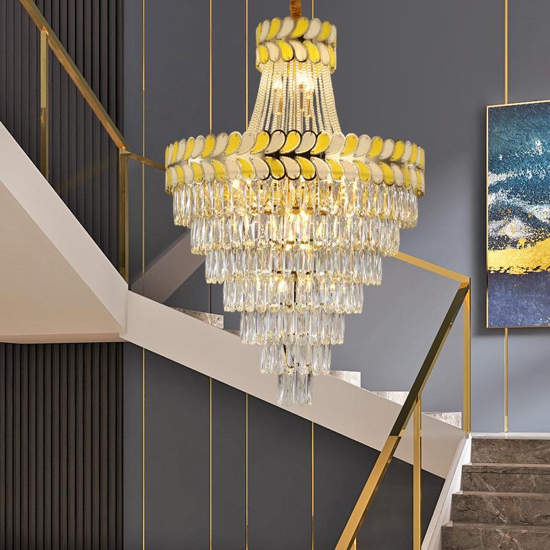 后现代水晶吊灯客厅别墅大厅复式楼梯间长吊灯轻奢楼中楼大吊灯具