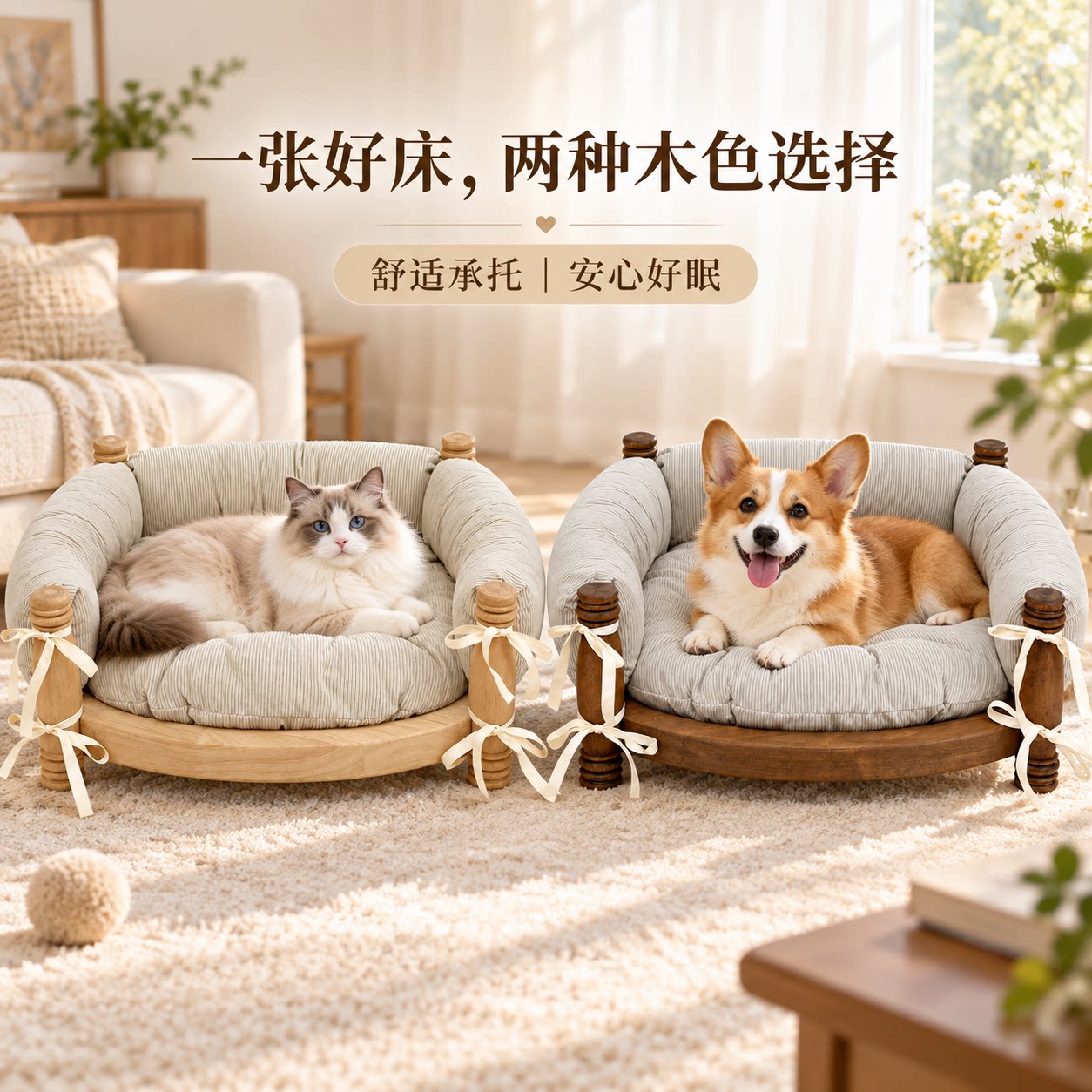 实木宠物床猫窝狗窝离地小型犬沙发床泰迪比熊睡觉窝可拆洗20斤