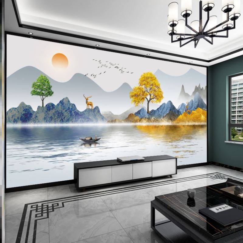 中式电视背景墙壁纸8D水墨山水背景墙布沙发墙纸书房茶室装饰壁画,家装主材,定制壁画,淘宝优惠券,粉丝福利购,淘宝优惠卷