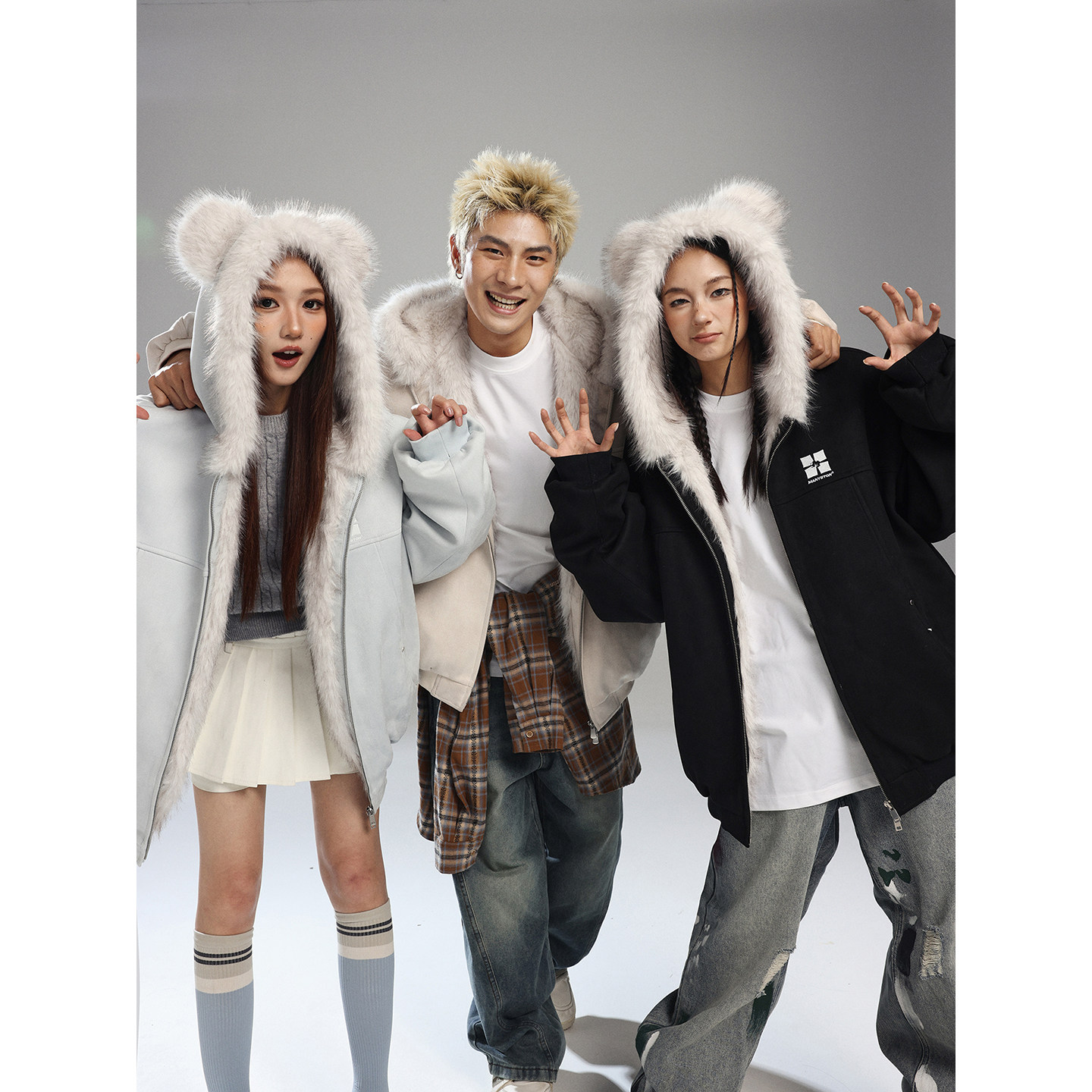 MANYSTON美式大毛领连帽棉服男款冬季潮牌情侣款加厚保暖棉衣外套