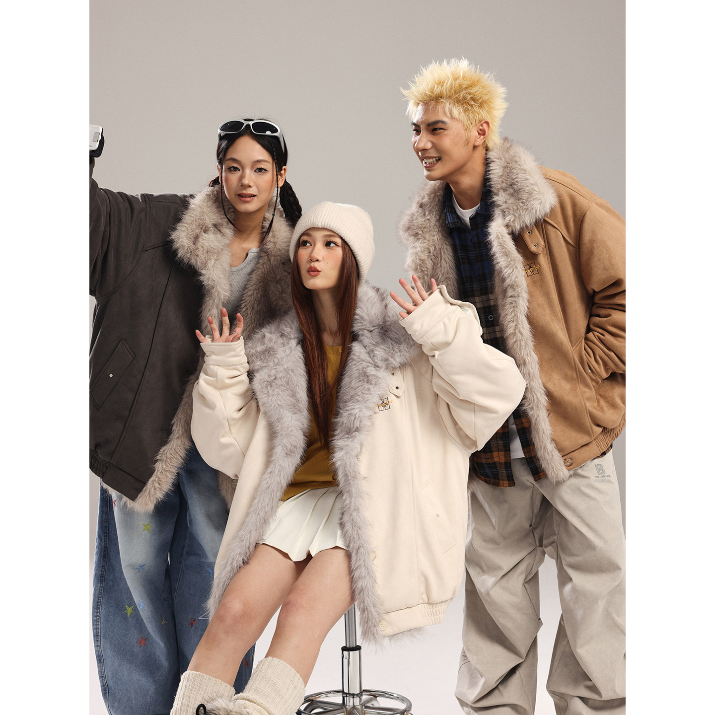 MANYSTON美式潮牌大毛领棉服男款冬季青少年宽松休闲百搭棉衣外套