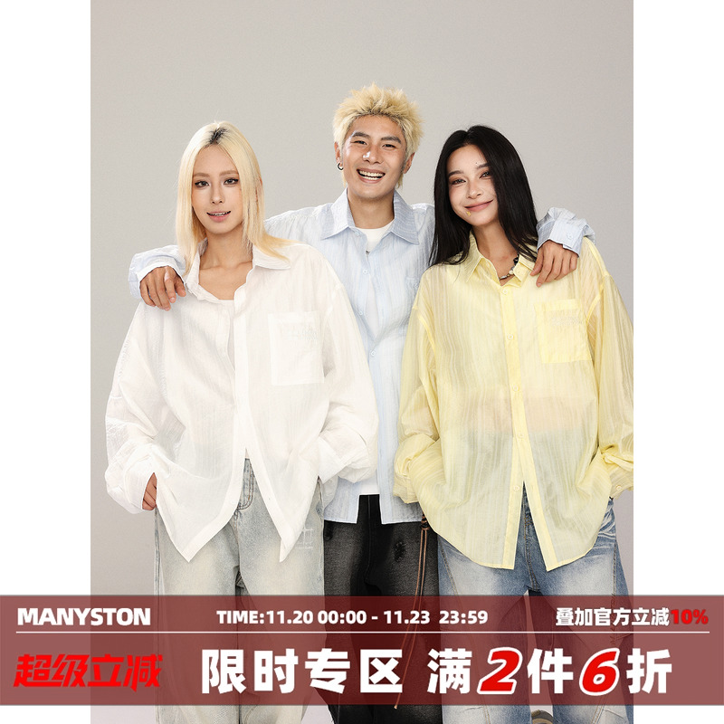 美式高街白色衬衫男款春秋季休闲