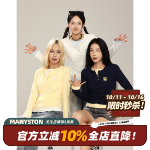 打底衫 MANYSTON美式 潮牌小众设计感修身 T恤女春秋季 上衣 高街长袖