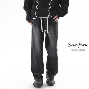 潮牌加绒牛仔裤 高街水洗休闲长裤 男士 松紧腰美式 子 春季 三分焦点