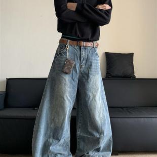 白菜coke美式复古水洗宽松直筒牛仔裤男潮牌cleanfit香蕉阔腿裤子