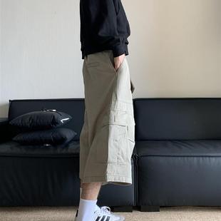 白菜coke美式复古大口袋阔腿工装七分牛仔裤宽松百搭休闲短裤男女