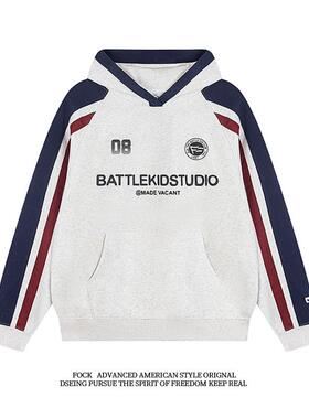 FOCK重磅美式高街重磅春秋冬拼色款宽松百搭卫衣男女情侣潮牌外套