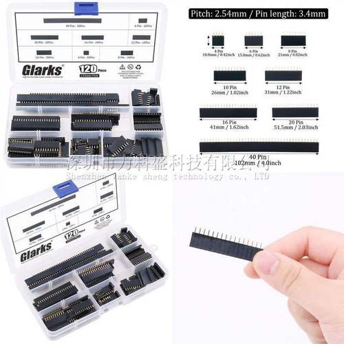 120pcs 2.54mm单排插针插座连接器PCB板组合套件