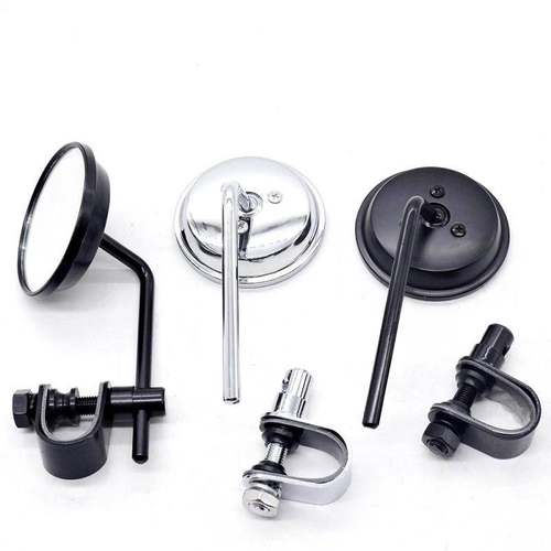 摩托车改装后视镜铁杆辅助镜倒车镜通用个性卡钳小圆镜凸面反光镜